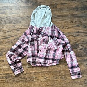 Pink Plaid Cropped Hoodie